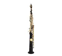 Soprano Saxophone Straight Tube Saxophone in B-Flat, Black with Gold Keys, Beautifully Carved Brass Body