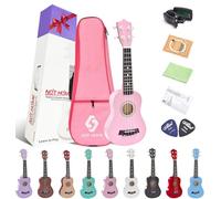 Soprano Ukulele Beginner Pack, 21 Inch Basswood kids Ukuleles Starter Kit with Gig Bag Digital Tuner Spare Strings and Picks. (pink)