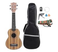 Soprano Ukulele Kit 21in Zebra Wood for Beginner Kids Adult Student with Case Tuner Strap Picks