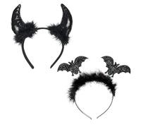 SOPSTUO 2Pcs Halloween Headbands - Bat Headband and Devil Horns for Kids' Costume and Trick or Treating