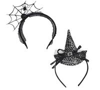 SOPSTUO 2Pcs Halloween Headbands Halloween Bat Headband and Devil's Ear Halloween Headbands for Kids and Adults for Halloween Party, Costume, Trick or Treating (Witch Hat + Spider Web)