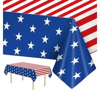 SOPSTUO American Flag Table Cloth, Patriotic Tablecloth, Disposable Plastic Waterproof Table Covers for Memorial,Veterans, Independence Day Decorations (Style B)