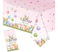 SOPSTUO Easter Table Cloth - Colorful Easter Bunny Eggs Table Cover Plastic Easter Tablecloth Disposable Rectangle Spring Easter Egg Table Cover for Easter Table Decorations 137X274CM