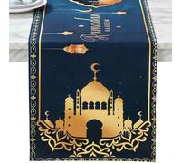 SOPSTUO Eid Mubarak Table Runner, Ramadan Decorations for Home, Star Moon Mosque Decorative, Eid Mubarak Decoration Table Runner for Islam Muslim Party Supplies 13x72 Inch