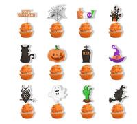 SOPSTUO Halloween Cake Topper Decorations - 24Pcs Ghost Pumpkin Spider Web Cupcake Toppers for Halloweens Theme Birthday Party Decor Supplies
