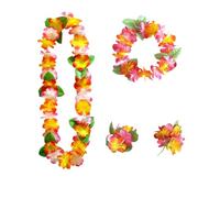 SOPSTUO Hawaiian Garland, Hawaiian Leis Set, Hawaiian Fancy Dress Garland Necklace Wristbands, Luau Aloha Flower Lei for Tropical Party Accessories for Adults Kids