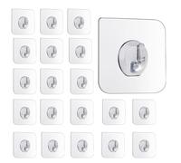 SOPSTUO Self Adhesive Hooks - 20Pcs Strong Stick On Plastic Hooks, Transparent for Shower, Door, Kitchen, Bathroom Wall - Hanging Coat, Cloth, Towel, Key