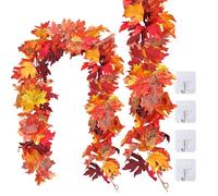 SOQKEEN 2 Pcs Artificial Autumn Maple Leaf Garland 5.7 Ft/Pcs Fall Decor Artificial Autumn Leaves Garland Christams Hanging Decorations with 4 Hooks, Halloween Thanksgiving Decor for Home Garden