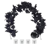 SOQKEEN 2Pcs Artificial Maple Leaf Garland 5.7 Ft/Pcs Halloween Autumn Leaves Garland Black Tree Decorations for Home Garden Fall
