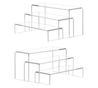 SOQKEEN 6 Pcs Perfume Stand Organiser Risers, 8.7 x 3.9 inch Clear Acrylic Display Shelf for Funko POP Figures Display, 3 Tiered Display Stands for Perfume Display, Dessert Cupcake Stand, Collections