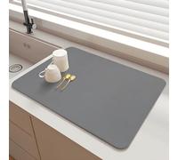 SOQKEEN Dish Drying Mat - 16"x12" Non-Slip Water Absorbent Mat for Kitchen Counter Protector, Coffee Machine Mat, Light Grey
