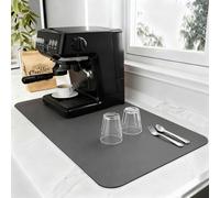 SOQKEEN Dish Drying Mat for Kitchen Worktop, 40x30cm (16"x12") Super Absorbent & Quick-Drying Coffee Mat, Non-Slip Rubber Backed Pad for Under Coffee Machine & Dish Drainer, Dark Grey