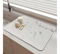 SOQKEEN Drying Mat for Kitchen Counter, 24''x16'' Super Absorbent Draining Mat with Non-Slip Rubber Backed, fit Under Dish Rack, White Marble Style