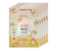 SOQU Moisturizing and Brightening Rice Mask - Hydrating and Radiance -Boosting Face Mask with Rice Extract -23g x 5EA - Made in Korea