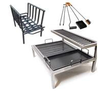 Sor Pampa Grill Luxury Argentine BBQ Parrilla Asado - Iron Argentina Grill with Removable Iron Modules, Detachable Upper Griddle, Brazier & Fire Tools - Charcoal Grill