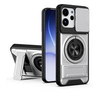 SORAKA Case for OPPO Reno15 F 5G with Stand,Window Push Lens Protection PC and TPU Dual Layer Cover compatible with Magnetic Car Phone Mount Silver