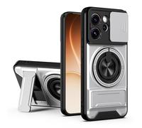 SORAKA Case for OPPO Reno15 Pro 5G with Stand,Window Push Lens Protection PC and TPU Dual Layer Cover compatible with Magnetic Car Phone Mount Silver