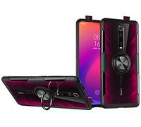 SORAKA Clear Case for Xiaomi Mi 9T/Mi 9T Pro with 360 degree rotation Ring Holder Slim Fit Case Transparent acrylic Cover Silicone Bumper,with Metal Plate for Magnetic Car Phone Holder