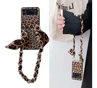 SORAKA Shinyzone Compatible with Samsung Galaxy Z Flip 3 Case with Metal Hand Strap Lanyard for Women Girls, Fashionable Leopard Pattern Case with Bracelet Chain Mobile Phone Case Soft TPU Bumper