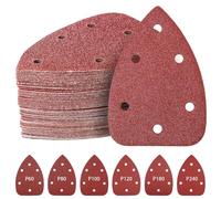 SORAKO Mouse Sander Pads，60PCS 6 Holes Hook and Loop 60/80/100/120/180/240 Grits Triangle Sanding Pads Suitable for polishing the surface of various materials such as wood, metal, plastic