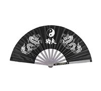Sorand Tai Chi Fan, Chinese Kung Fu Dance Practice Training Performance Fan, Stainless Steel & Nylon, Black, 64 x 35 cm