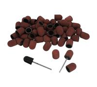 Sorandy 120 Grit Nail Sanding Caps Long Lasting Manicure Polishing Grinding Bands Set with Shaft, Ideal for Trimming and Polishing Nails, 50 Sanding Caps 2 Shaft