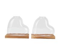 Sorandy 2PCS Propagation Vases, Home Office Decor Supplies, Heart Shaped Glass Desktop Planter with Solid Wood Base for Small Hydroponic Plants Like Pothos Spider Plants (Brown)