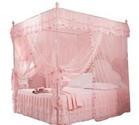 Sorandy 4 Corners Mosquitos Net, Cute Cozy Drape Lace Square Netting, Luxury Princess 3 Side Openings Post Bed Curtain Canopy Netting, Ideal for Princess Bedroom Decoration Gift (120 * 200 * 200)