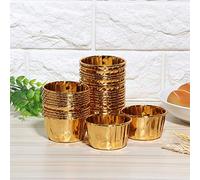 Sorandy 50Pcs Double-Sided Curl Paper Cupcake Baking Cups for Various Cakes and Breads, for Dragging Cakes, Mousse, Bread, Silver/Gold/Rose Gold (Double-Sided K1001#B)