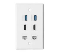 Sorandy 6 Port Wall Plate, Multimedia Interface Socket, Ethernet Wall Plate with Easy Click Retaining Clips, Ideal for HDTV, Projector & Computer