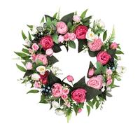 Sorandy Artificial Peony Wreath, Silky Fabric Handmade Beautiful Fadeproof Flower Wreath with Bendable Metal Stems, for Wedding Wall Door Decoration Home Party (Peony Pink Style)