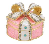 Sorandy Bow Knot Jewelry Box, Bow Knot Trinket Box, Ring Holder Zinc Alloy, Rhinestone Decorative Jewelry Organizer, for Women Birthday Wedding Anniversary (Pink White)