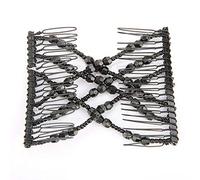 Sorandy Magic Hair Comb Clip - Durable Plastic Beads Hair Clip for All Types - Stretchy Design in Black, Coffee, Purple, Pink - Ideal for Everyday Use (Black)