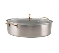 Sorandy Multi Use Stainless Steel Fish Steaming Pot Oval Cookware for Steaming Vegetables and Roasting with Glass Lid and Rack 38.7x11x17cm