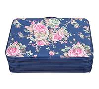 Sorandy Pencil Case with Rose Print, Multi-Layer Zipper Design for Easy Organization, 252 Slots for Art Students and Stationery Lovers, PU Material, 20.5 X 28.5 X 10cm (Rose flower on blue background)