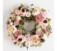 Sorandy Peony Wreath, Front Door Flowers Wreath, Artificial Floral Decor with Adjustable Lanyards for Indoor Outdoor Home Decoration Corridors Parties Weddings Spring Summer Fall (Champagne)