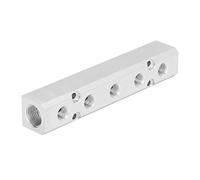 Sorandy Pneumatic Aluminum Manifold Block for Compressed Air Distribution Good Air Tightness for Factories and Automation Equipment G1/2 Input G1/4 Output 30x30mm (SY30-02-5F)
