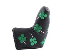 Sorandy Premium PU Putter Cover with Lucky Four Leaf Clover Pattern for Blade Putters - Green Color Accessory (Black)
