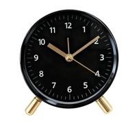 Sorandy Silent Desk Clock, Night Light Bedside Clock, Minimalist with No Ticking Sound & Easy to Read Display, Battery Included, Ideal for Light Sleepers (Black Round (with Alarm +Night))