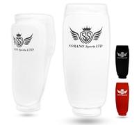 Sorano Sports Shin Guards Kickboxing, Muay Thai, Mma | Elasticated White Shin Pads for Sparring, Training, Martial Arts, Boxing | Shin Pads for Karate, Taekwondo, Kickboxing (White, L)