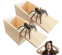 SORAYUXI 2Pcs Spider Scare Prank Box, Spider in a Box Prank Handmade Fun Joke Scarebox Toy, Hilarious Wooden Scare Springendes Gift Halloween for Kids Adults