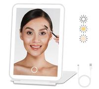 Sorbay Rechargeable Travel Mirror With Light Up Camping Portable Mirror With Lights Touch Make Up Compact Mirrors LED Folding Makeup Mirrors with 3 Color Lighting & Adjustable Brightness (UK BRAND)