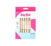 Sorbo Birchwood Wooden Pegs, 36 Pack, Non-Splinter, Suitable for Indoor and Outdoor Use, 7 Coil Spring, Extra Stong and Durable, Brown