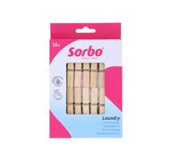 Sorbo Birchwood Wooden Pegs, 36 Pack, Non-Splinter, Suitable for Indoor and Outdoor Use, 7 Coil Spring, Extra Strong and Durable, Brown