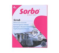 Sorbo Metal Pan Scourers 4 Pack, Metallic Steel Wool Pads for Tough Grease & Stubborn Residue, Extra Strong & Durable Scrubbers for Kitchen, BBQ, Oven, and Pots & Pans Cleaning