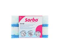Sorbo Recycled Scouring Sponges, Made from 100% Recycled PU Foam and 100% Recycled PET Bottles, Non-Scratch, Sustainable Cleaning, Everyday Essential, White/Blue (Pack of 2)
