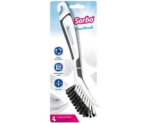 Sorbo Smart Brush, Dish Brush, Washing up brush with Non-Slip Soft-Grip Handle, Durable, Long Lasting, Heat Resistant and Dishwasher Safe,Grey,6 x 10 x 26 cm