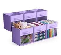 Sorbus 11 Inch Storage Bins with Clear Window - 6 Foldable Baskets for Organizing Clothes, Toys, Books - Sturdy Collapsible Fabric Storage Cubes with Handle - Storage Baskets for Shelves, Closets