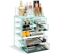 Sorbus Acrylic Cosmetic Jewelry Storage Box Spacious Design Ideal for Bathroom, Dresser, Dressing Table and Countertop, Teal Thrill, 3 Large, 4 Small Drawers
