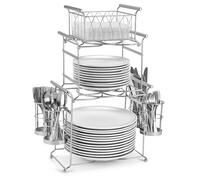 Sorbus Buffet Caddy - 7-Piece Stackable Set Includes Plate, Napkin, and Silverware Holder, 3-Tier Detachable Tabletop Organizer Ideal for Kitchen, Dining, Entertaining, Parties, Thanksgiving (Silver)
